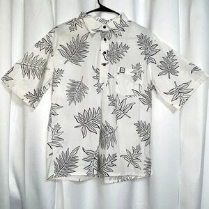HAWAII'S FINEST Hawaiian Aloha Shirt Mens Small White‎ Black Lauwae Fern